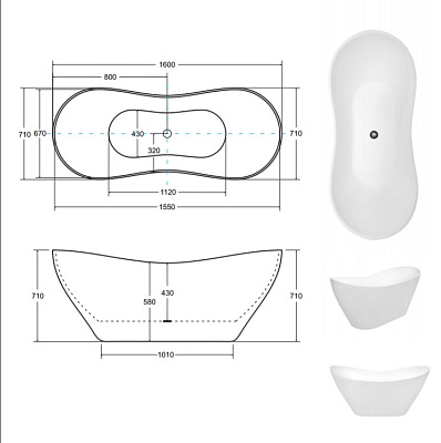 Ванна из литого мрамора BESCO VIYA 160