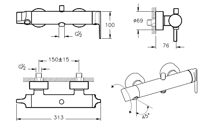 Смеситель для ванны/душа VitrA Suit A42488EXP