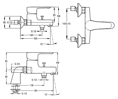 Смеситель Jacob Delafon July E16031-4-CP для ванны с душем