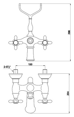 Смеситель Timo Ritz 0144Y Silver для ванны с душем (керамические ручки)