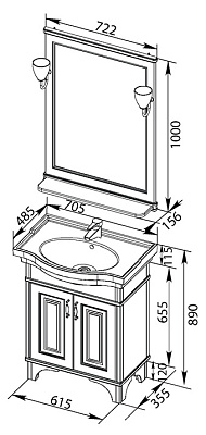 Тумба с раковиной Aquanet Валенса 70 черный краколет/золото