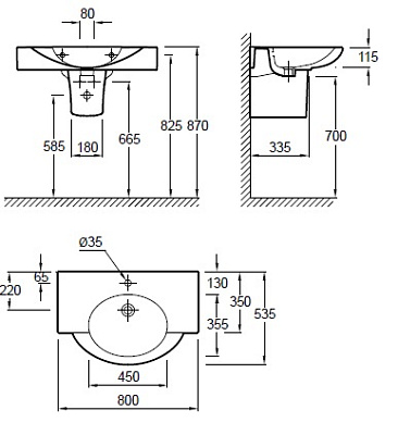 Раковина Jacob Delafon Presquile E1343 полувстраиваемая