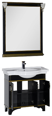 Тумба с раковиной Aquanet Валенса 90 черный краколет/золото