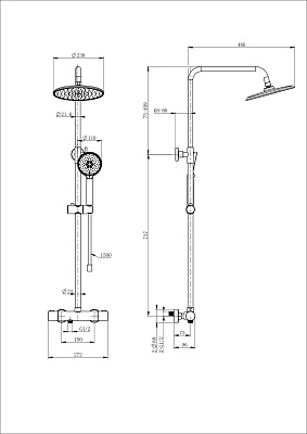 Душевая система с термостатом WONZON & WOGHAND INN 4, Черный матовый WW-B3047-A-MB