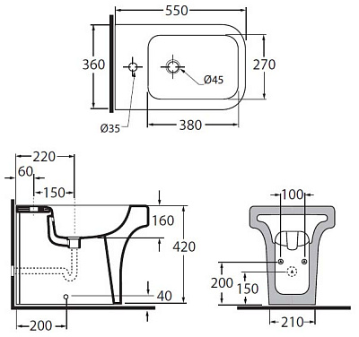 Биде напольное Azzurra Tulip TUVI500B1/M