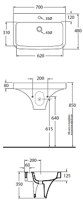 Раковина Azzurra Tulip TUL200B1/70M