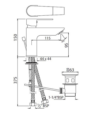Смеситель для раковины Jaquar Aria ARI-CHR-39052B со сливным гарнитуром