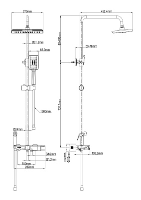 Душевая система с термостатом WONZON & WOGHAND, Черный матовый WW-B3310-MB