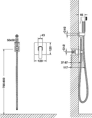 Смеситель встроенный с гигиеническим душем Timo Torne 4389/02SM антик
