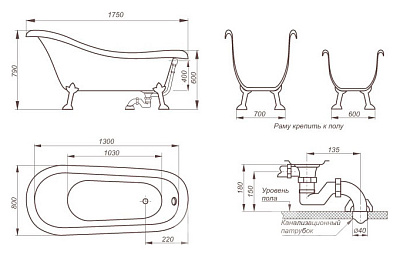 Ванна из литьевого мрамора Romance Collection Opera 175x80