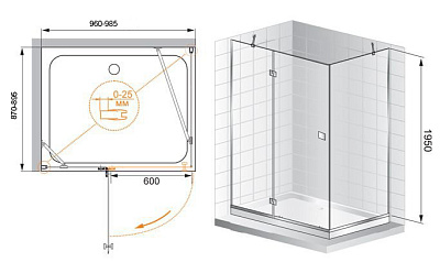 Душевой уголок Cezares Crystal AH1 100/90 C Cr L