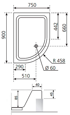 Поддон для душа Novellini Victory A 90x75 см правый полувстраиваемый