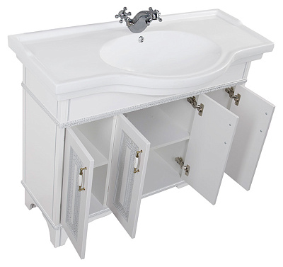 Тумба с раковиной Aquanet Валенса 110 белый краколет/серебро