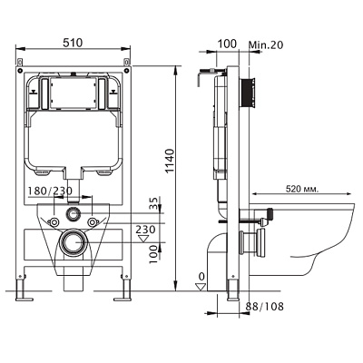 Инсталляция Акватек Slim для подвесного унитаза (4 в одном)