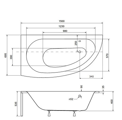 Акриловая ванна BESCO Milena 150 L