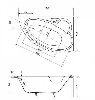 Акриловая ванна BESCO Bianka 150 P
