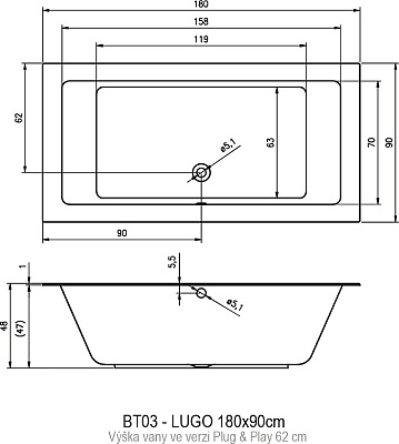 Акриловая ванна RIHO Lugo Plug & Play R 180x90