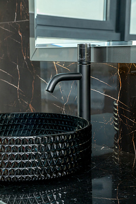 Смеситель Boheme STICK для умыв. выс. BLACK MRAMOR BLACK (комплект) 122-B-MR-B