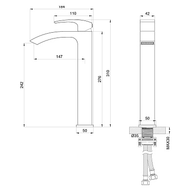 Смеситель для раковины высокий WONZON & WOGHAND FIT, Брашированное золото WW-88239009-BG