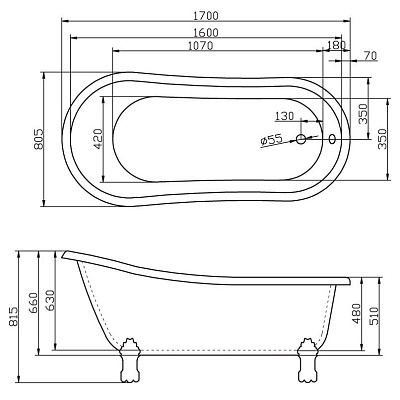 Акриловая ванна BELBAGNO 170x80