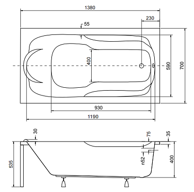 Акриловая ванна BESCO Bona 140