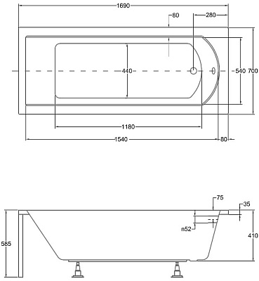 Акриловая ванна BESCO Shea 170x70