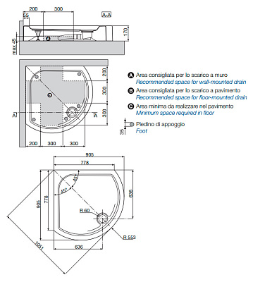Поддон для душа Novellini Victory RS 90x90 см высокий