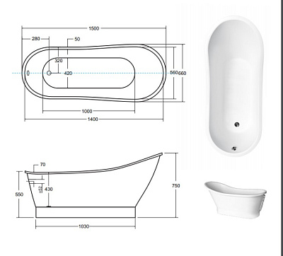 Ванна из литого мрамора BESCO GLORIA 160