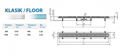 Водоотводящий желоб ALPEN-MCH Klasic/Floor CH750/50KN с рамкой