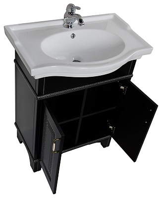 Тумба с раковиной Aquanet Валенса 70 черный краколет/серебро