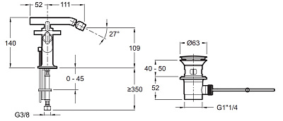 Смеситель Jacob Delafon Purist E14596-3-CP для биде