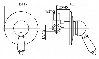 Смеситель Cezares Vintage VINTAGE-DIM-03/24-Sw для душа
