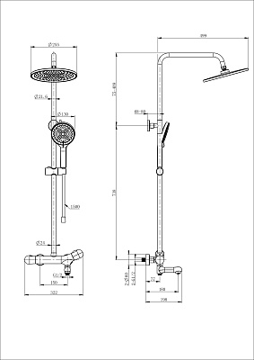 Душевая система с термостатом WONZON & WOGHAND T-1000, Хром WW-B3057-A-CR