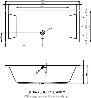Акриловая ванна RIHO Lugo Plug & Play R 190x80