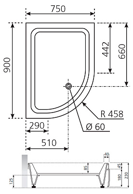 Поддон для душа Novellini Victory B 90x75 см правый