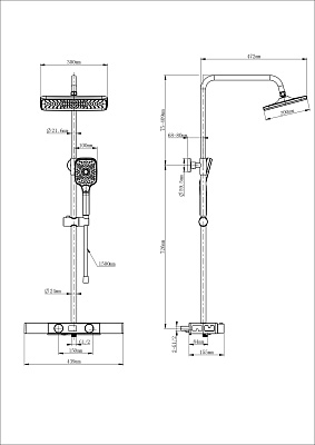 Душевая система WONZON & WOGHAND Shelf, Черный матовый WW-B3552-MB