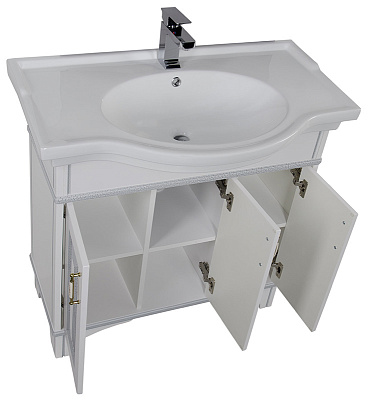 Тумба с раковиной Aquanet Валенса 90 белый краколет/серебро