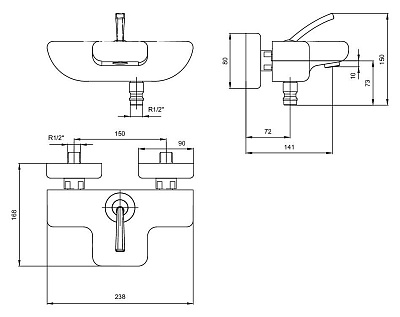 Смеситель E.C.A. Novita 102102447 для ванны с душем