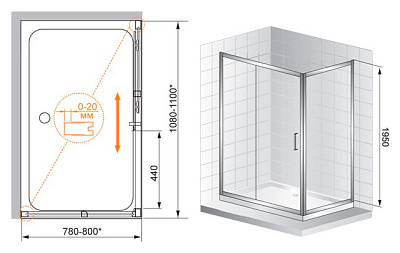 Душевой уголок Cezares Porta AH11 110/80 C Cr