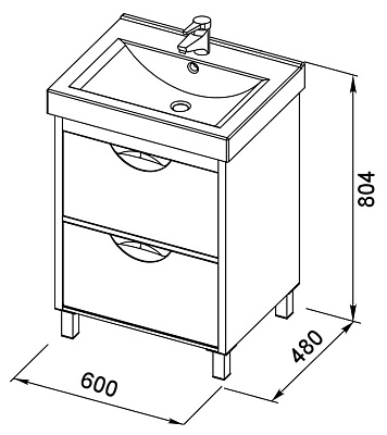 Тумба с раковиной Aquanet Гретта 60  2 ящика белая
