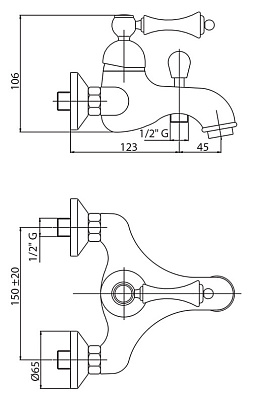 Смеситель Cezares Margot MARGOT-VM-03/24-Bi для ванны с душем