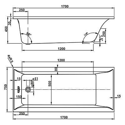 Акриловая ванна VAGNERPLAST Veronela (170 см)