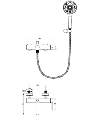 Смеситель для ванны с душем WONZON & WOGHAND STICK, Брашированное золото WW-88639017-BG