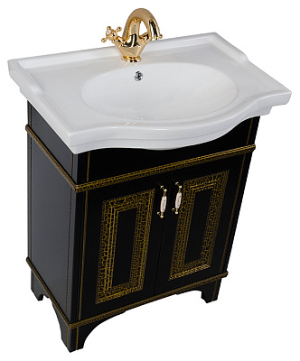 Тумба с раковиной Aquanet Валенса 70 черный краколет/золото