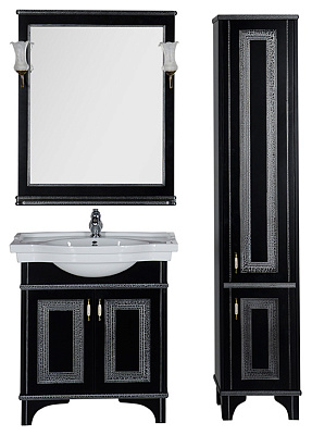 Тумба с раковиной Aquanet Валенса 80 черный краколет/серебро