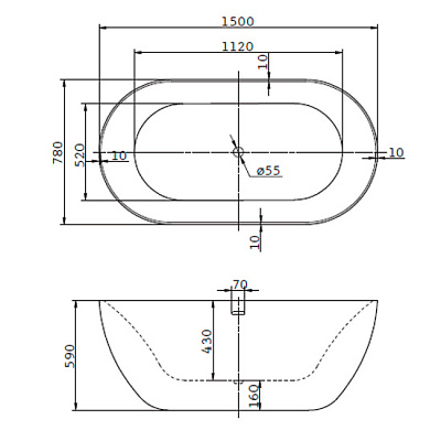 Акриловая ванна BELBAGNO 150x78