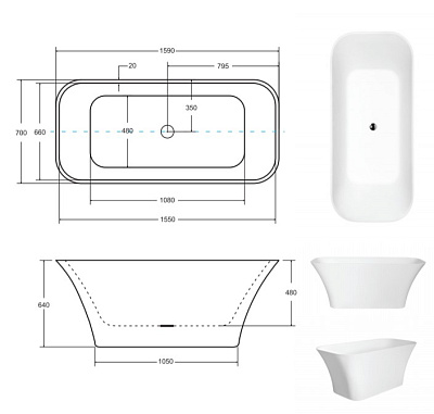 Ванна из литого мрамора BESCO ASSOS 160