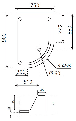 Поддон для душа Novellini Victory A 90x75 см правый
