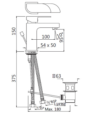 Смеситель для раковины Jaquar Alive ALI-CHR-85051B со сливным гарнитуром