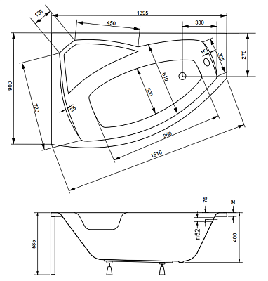 Акриловая ванна BESCO Rima 140 L